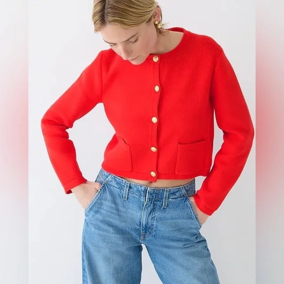 NWOT J. Crew Emilie Patch Pocket Sweater Lady Jacket Belvedere Red Size Small - Picture 2 of 4